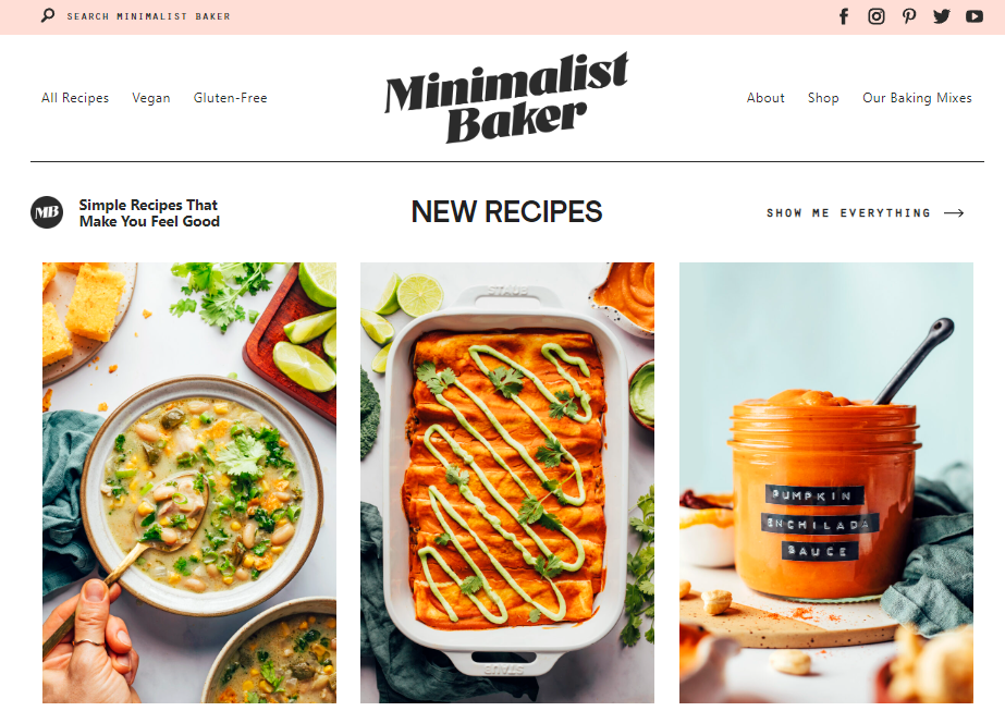 De homepage van Minimalist Baker.
