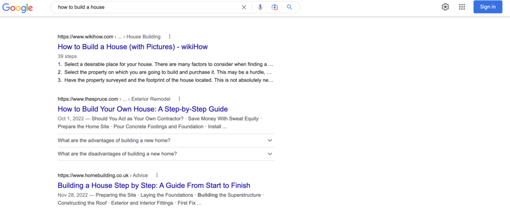 Google-Suchergebnis zum Thema "Wie baut man ein Haus".
