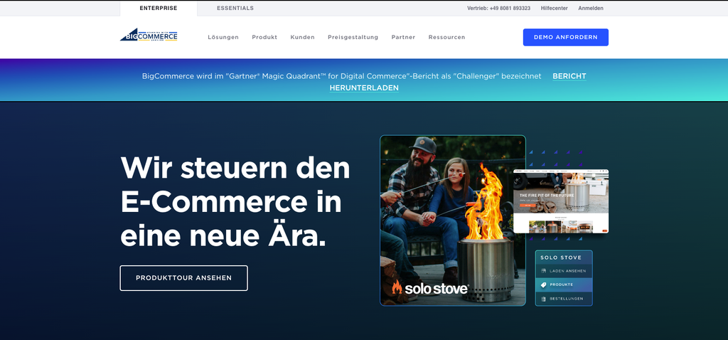 Homepage von BigCommerce, einer Headless eCommerce-Plattform mit leistungsstarken APIs.