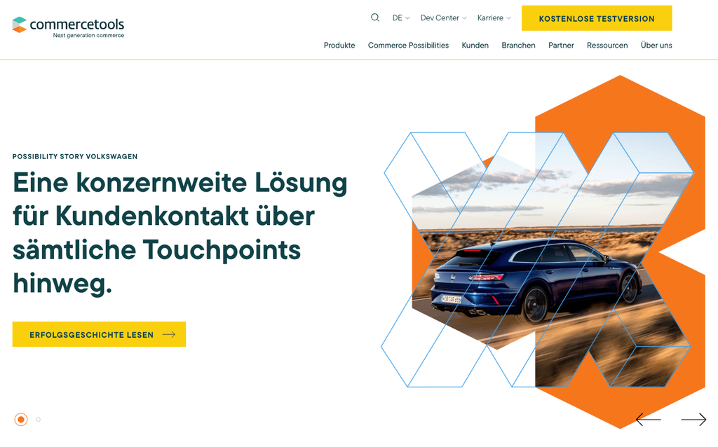 Homepage von Commercetools, einer Headless eCommerce Plattform mit komponierbarer Front-End Plattform.
