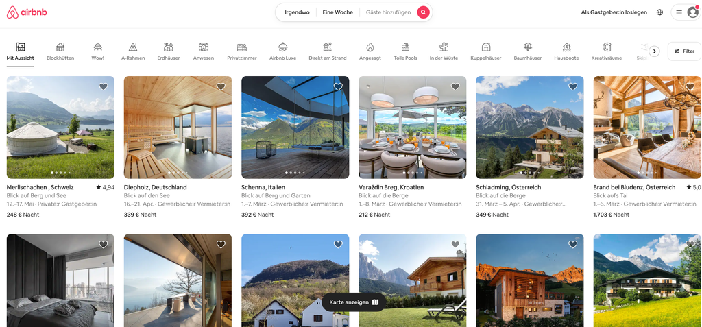 Die Homepage von Airbnb als Beispiel f&uuml;r User Experience Design.