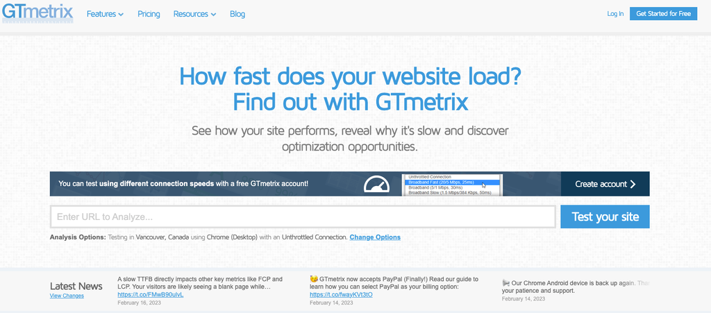 Das GTmetrix-Geschwindigkeitstest-Tool.