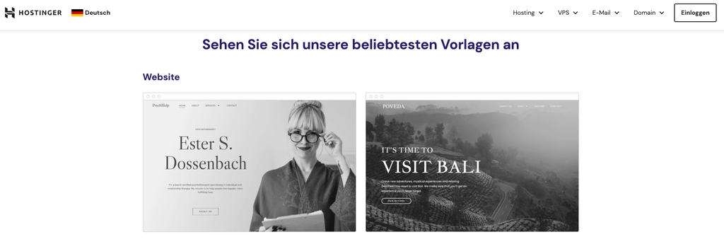 Website-Vorlagen von Hostinger Website Builder