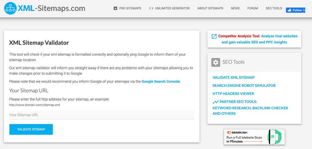 Das Werkzeug XML-Sitemap-Validator