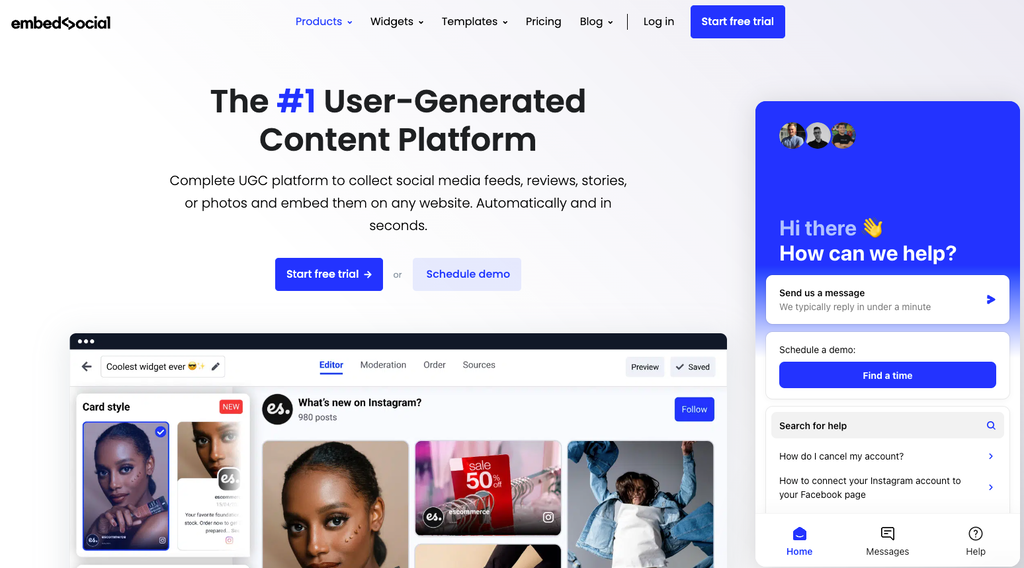 Eine Feedback-Schaltfl&auml;che auf der Homepage von EmbedSocial.