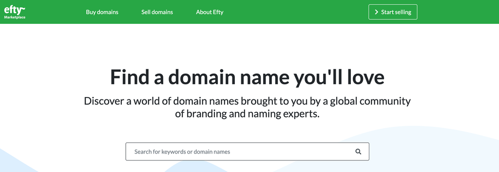 Efty, eine Domain-Verkaufsplattform mit integriertem Treuhandservice und anpassbarem Marktplatz