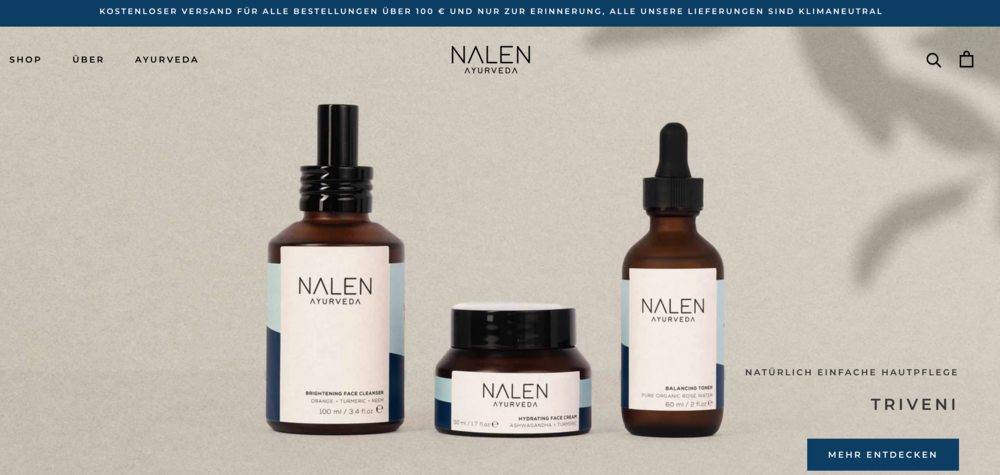 Nalen Ayurveda, eine E-Commerce-Website, die mit Hostinger Website Builder erstellt wurde
