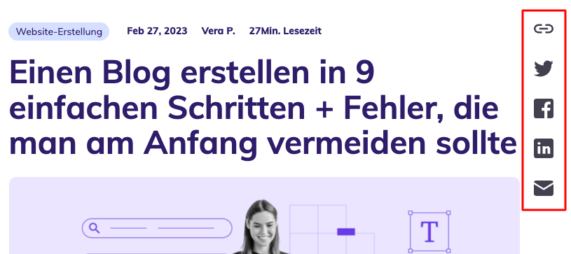 Schaltflächen zum Teilen von sozialen Netzwerken im Beitrag von Hostinger Tutorial
