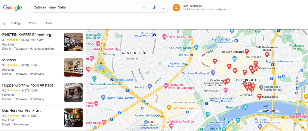 Google-Suchergebnis f&uuml;r Caf&eacute;s in meiner N&auml;he