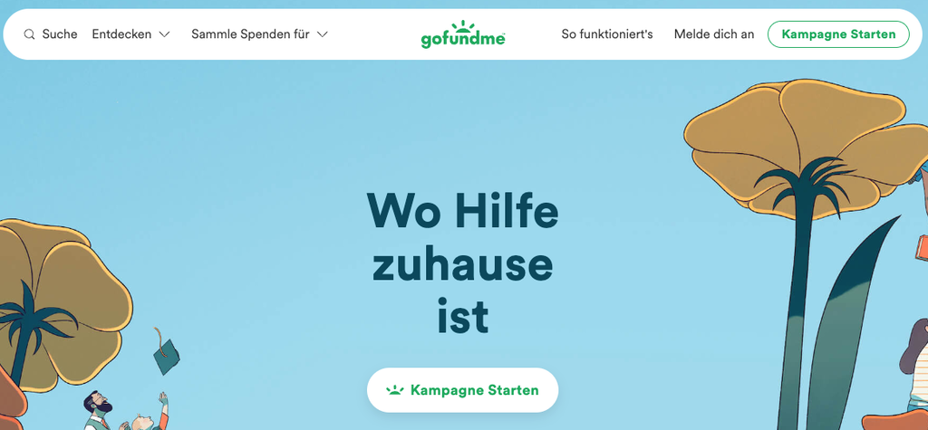 Die Homepage von GoFundMe.