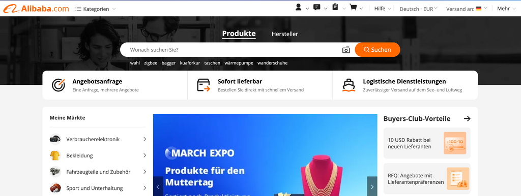 Startseite von Alibaba