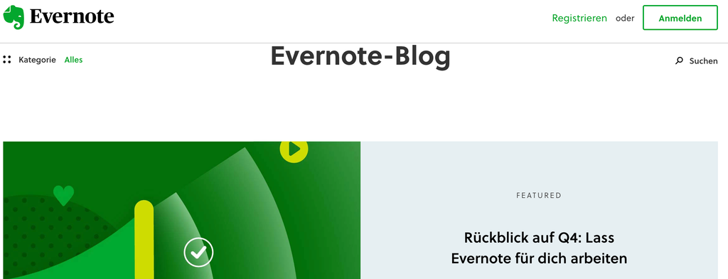 Startseite von Evernote