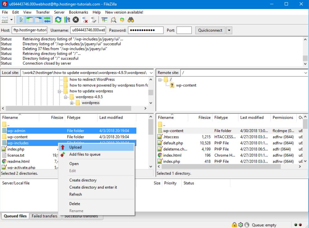hochladen von wordpress-dateien über FTP