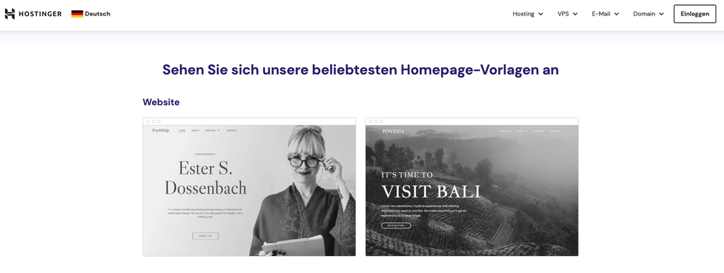 Hostinger bietet Website-Vorlagen für den Website-Builder an