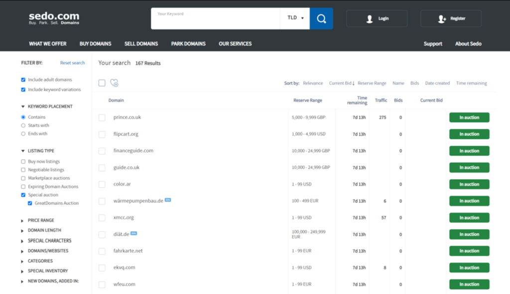 Sedo.de, ein Online-Domain-Auktionshaus
