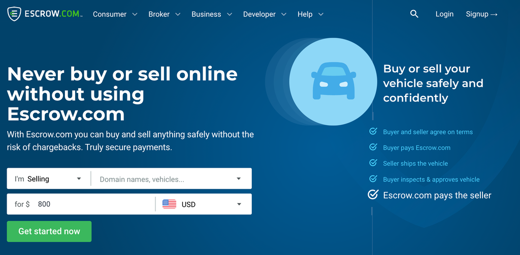 die Homepage von escrow.com