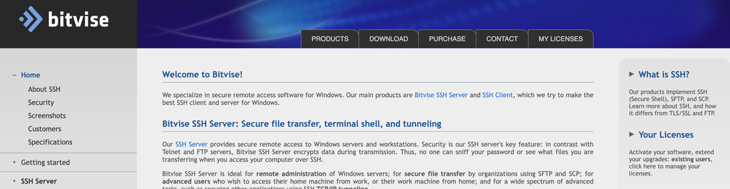 Die Bitvise-Homepage.