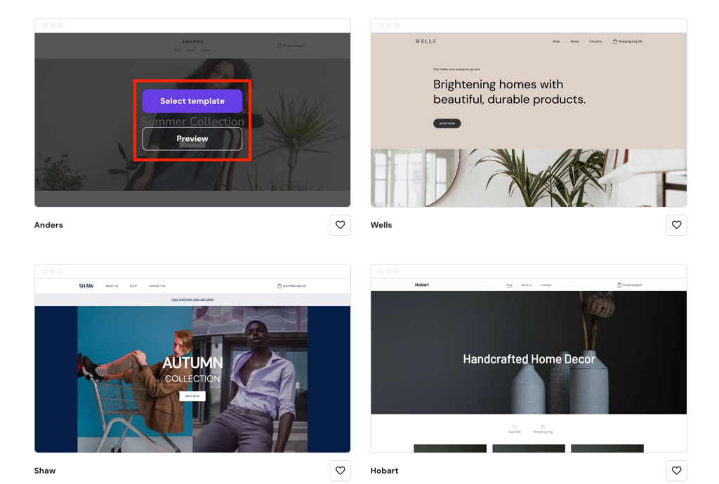 Markierten Vorlagenabschnitt auswählen oder in der Vorschau anzeigen