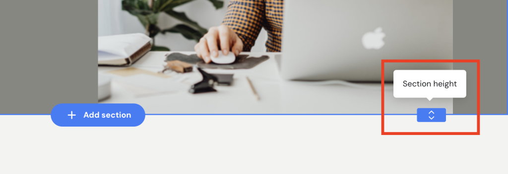 Höhenregler für Abschnitt hervorgehoben