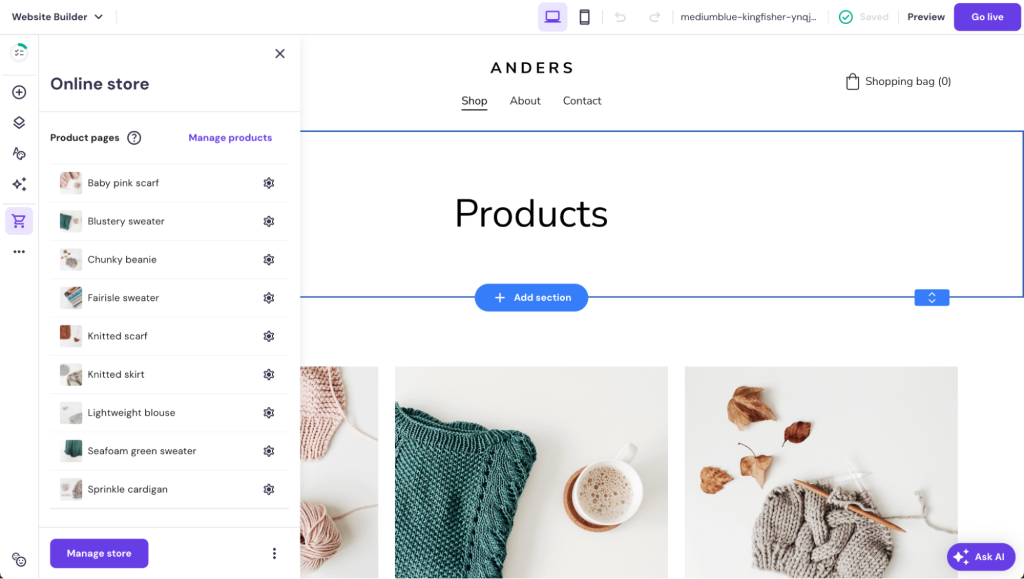 Seitenmenü des Shops erweitert