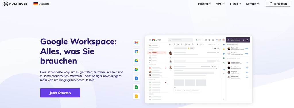 Google Workspace bei Hostinger Startseite