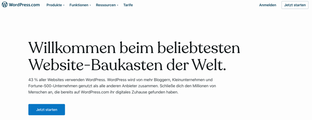 Die wordpress.com-Homepage