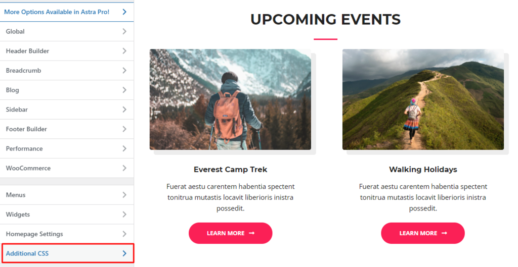 Konfigurieren von zusätzlichen CSS-Elementen in WordPress.