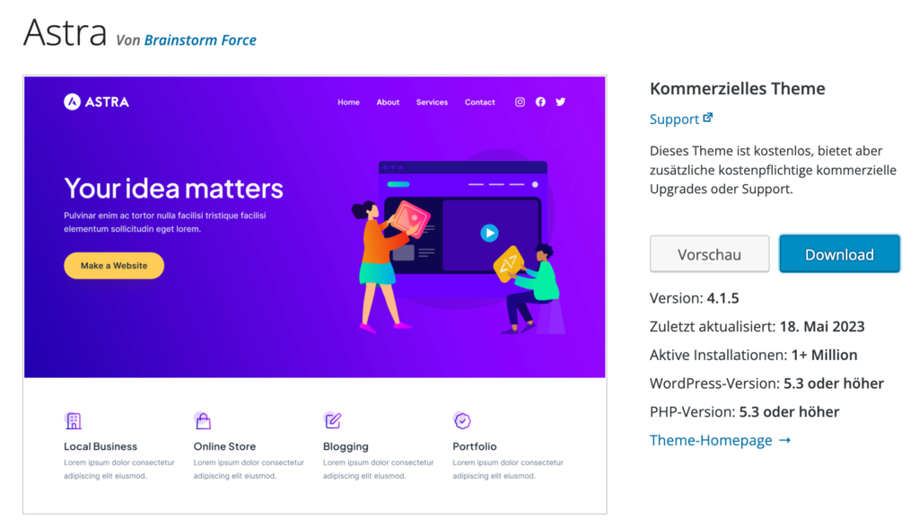 Das Astra-Theme für WordPress herunterladen