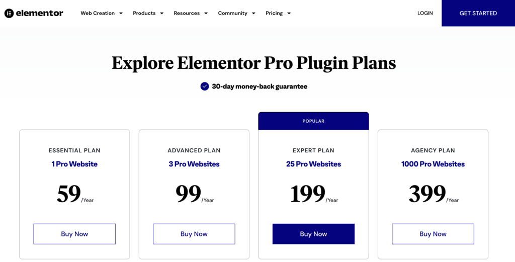 Die Preispläne von Elementor Pro