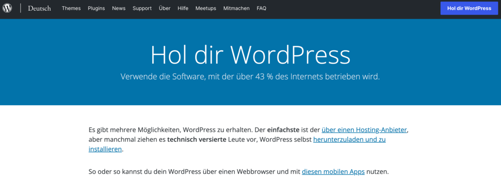 Die Download-Seite auf wordpress.org
