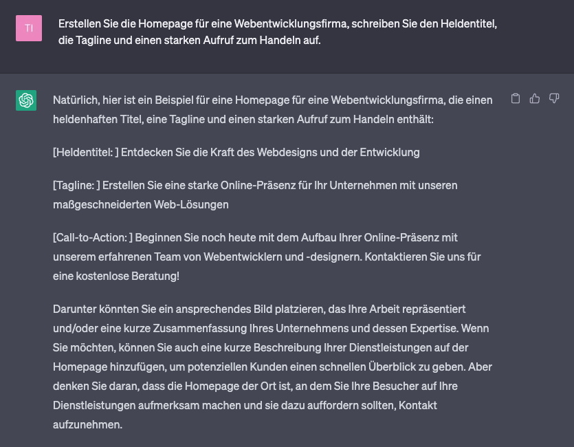 ChatGPT Homepage Elemente Empfehlung.