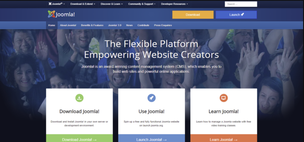 Joomla-Homepage mit seiner flexiblen Plattform f&uuml;r Website-Ersteller.