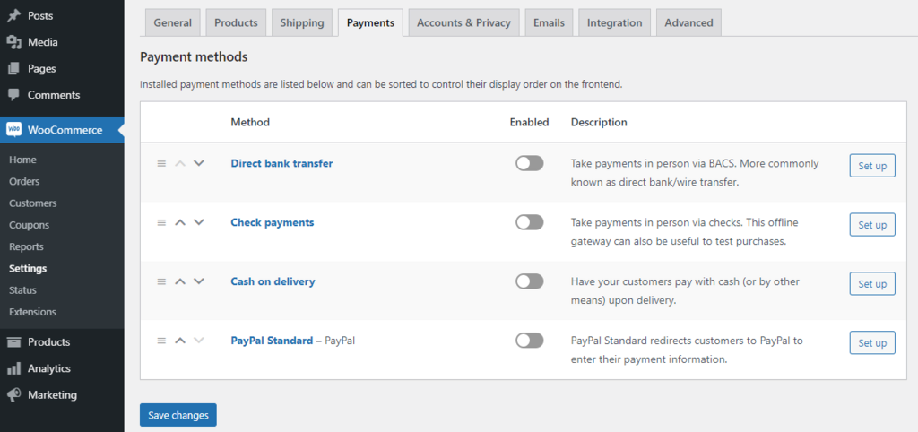 Konfigurieren von WooCommerce über das WordPress-Dashboard.