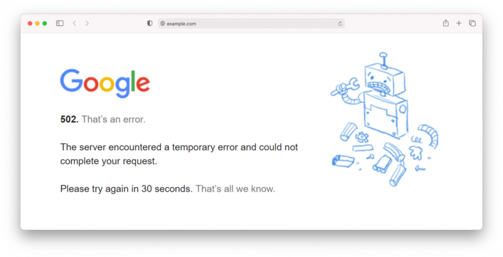 Google Chrome 502 Error