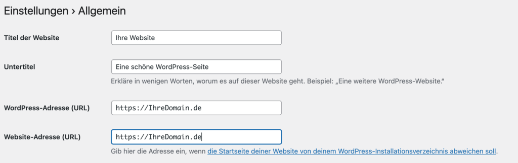 Screenshot der Allgemeinen Einstellungen