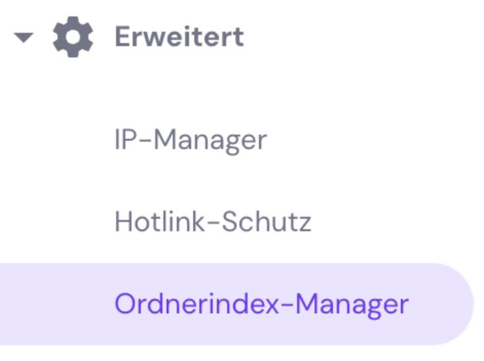Die Schaltfl&auml;che Ordnerindex-Manager auf hPanel