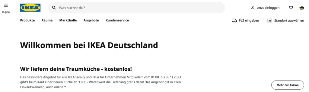 Homepage der eCommerce-Website ikea.de