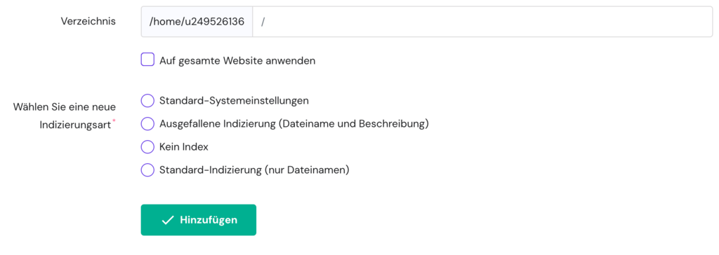 Der Ordnerindex-Manager in hPanel