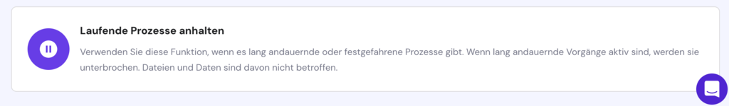 Die Option &bdquo;Laufende Prozesse anhalten&rdquo; in hPanel