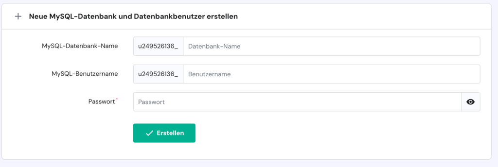 Die Seite Datenbankverwaltung im hPanel