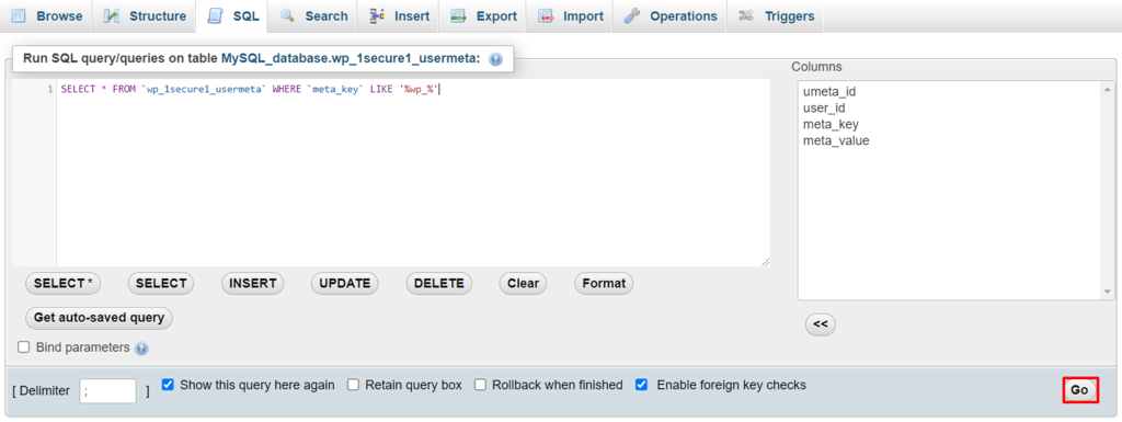 Screenshot des SQL-Query-Editors mit dem verwendeten SELECT * FROM-Code