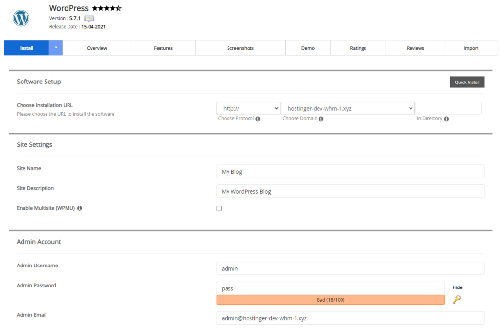 Informationen zur WordPress-Installation in cPanel