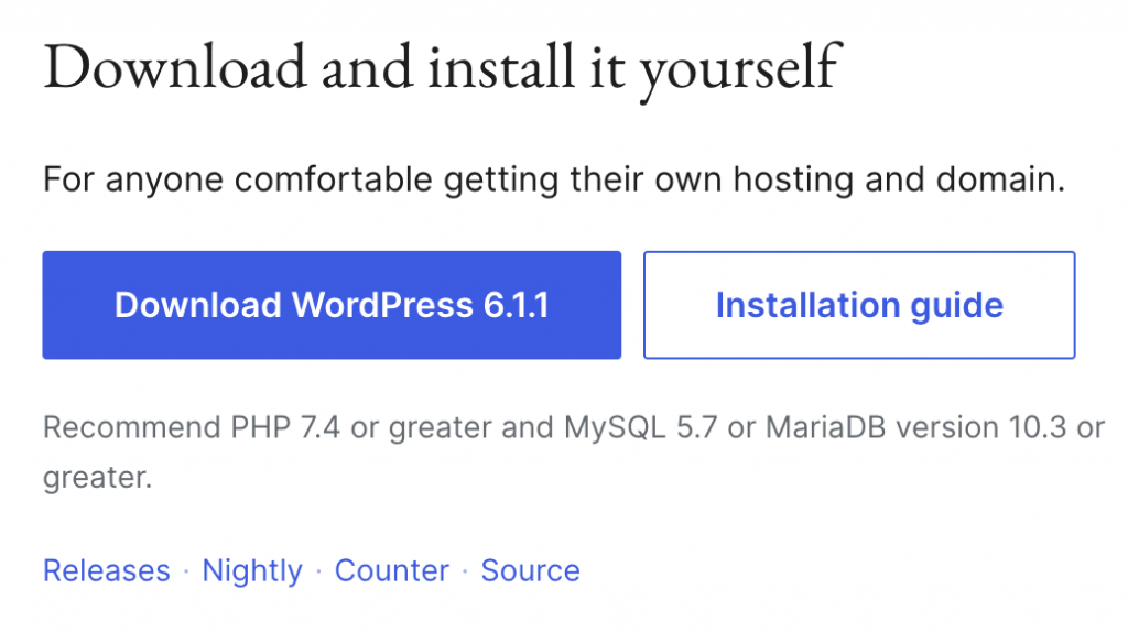 Die WordPress-Download-Schaltfl&auml;che auf der Homepage
