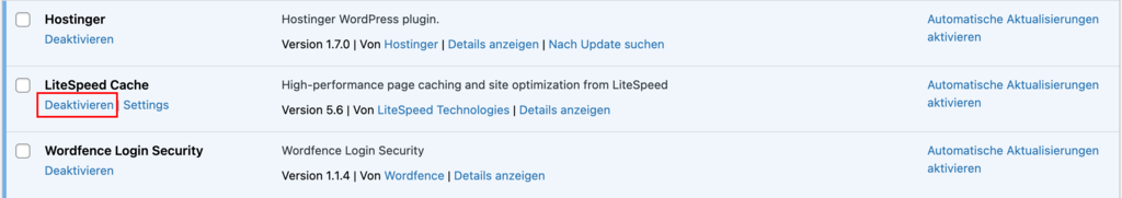 WordPress-Plugins einzeln deaktivieren