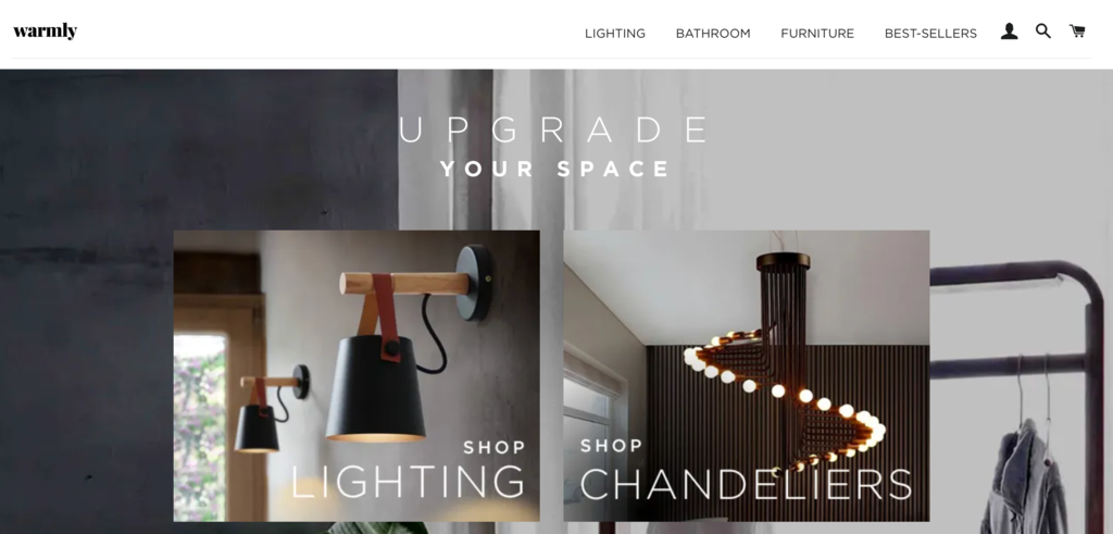 Homepage von Warmly, einem Dropshipping-Unternehmen, das Möbel verkauft