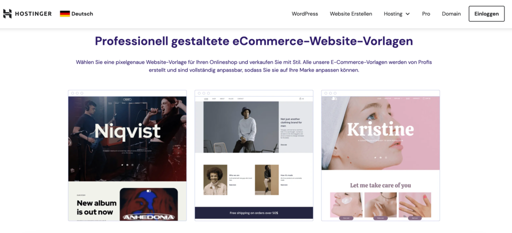 Hostinger Website-Builder-Vorlage auf der Landing Page