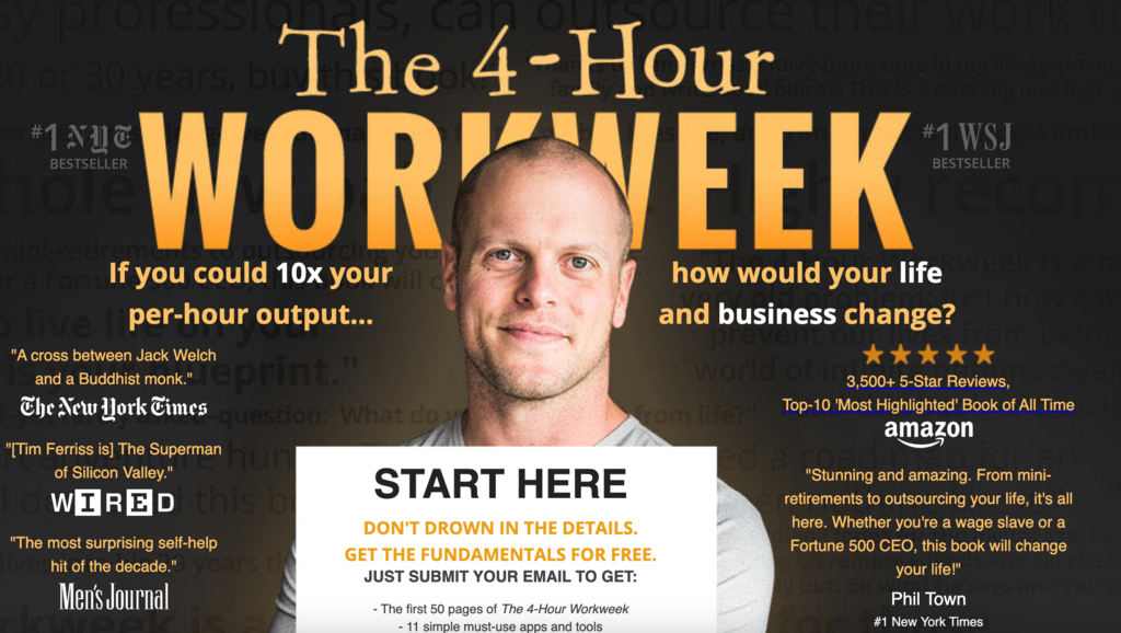 Die Homepage von The 4-Hour Workweek.