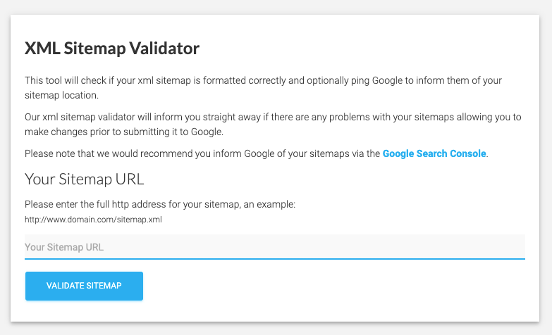 Klicken Sie auf Sitemap validieren im XML-Sitemap-Validator.