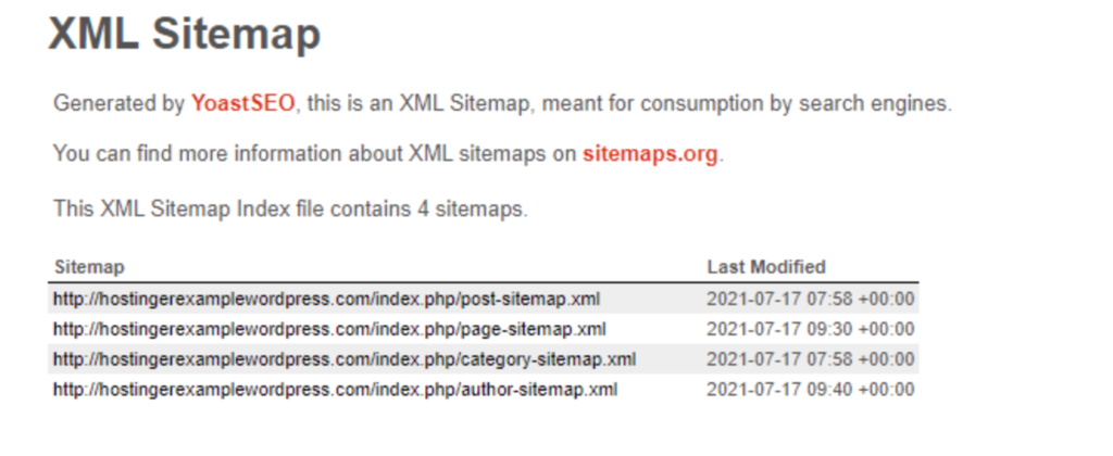 Weitere Informationen über die URL der einzelnen XML-Sitemaps