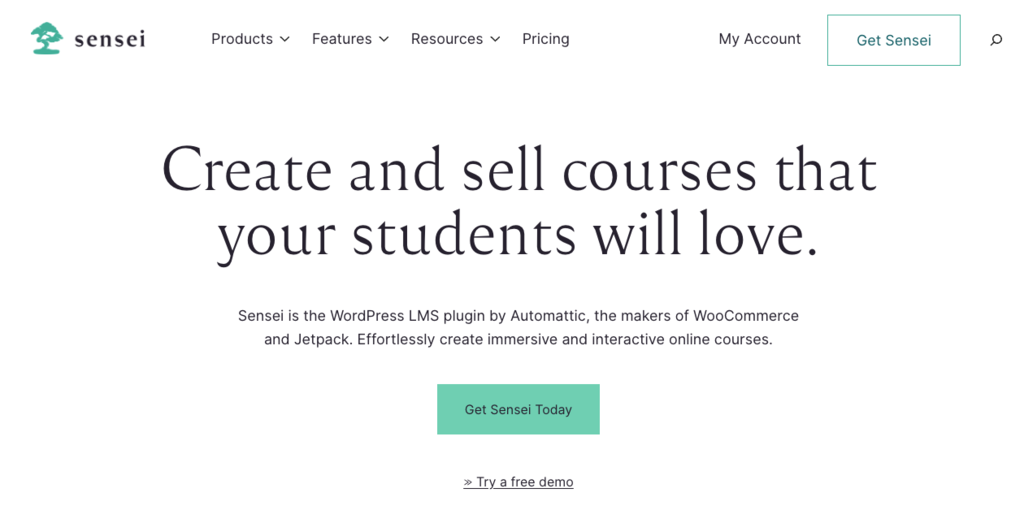 Die Homepage von Sensei, einem WordPress LMS Plugin